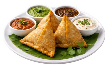 Delicious Samosas with Dipping Sauces on a Plate