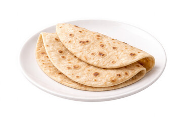 Stack of folded tortillas on a white plate