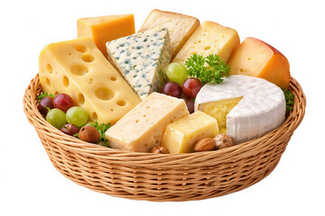 Assorted cheese and fruit basket