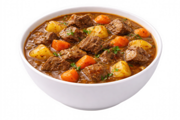 Hearty Beef Stew in White Bowl