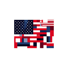 A patriotic United States of America flag illustration featuring a national map icon with red and white stars and stripes as a vector symbol of the country