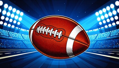 American Football with White Laces in Floodlit Stadium Under Starry Sky for Night Game Excitement and Energy