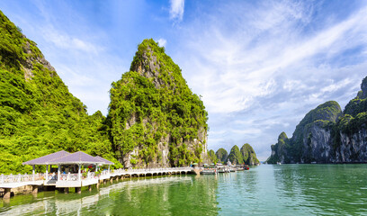 An open water view of the dramatic Ha Long Bay, Vinh Ha Long, a UNESCO World Heritage site