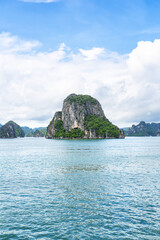 An open water view of the dramatic Ha Long Bay, Vinh Ha Long, a UNESCO World Heritage site