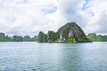 An open water view of the dramatic Ha Long Bay, Vinh Ha Long, a UNESCO World Heritage site