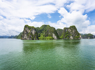 An open water view of the dramatic Ha Long Bay, Vinh Ha Long, a UNESCO World Heritage site
