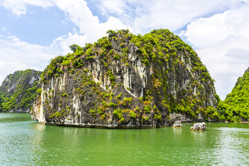 An open water view of the dramatic Ha Long Bay, Vinh Ha Long, a UNESCO World Heritage site
