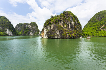 An open water view of the dramatic Ha Long Bay, Vinh Ha Long, a UNESCO World Heritage site