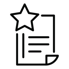 Vector icon black line icon of a document with a star rating on it, representing review or feedback