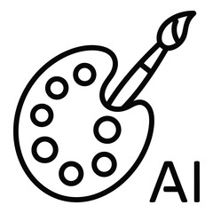 Vector icon black line drawing of a paint palette with brush and ai text