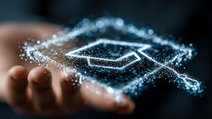 Hand Holding Digital Graduation Cap Made Of Particles photo abcdf