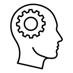 Vector icon a simple line drawing of a human head with a gear