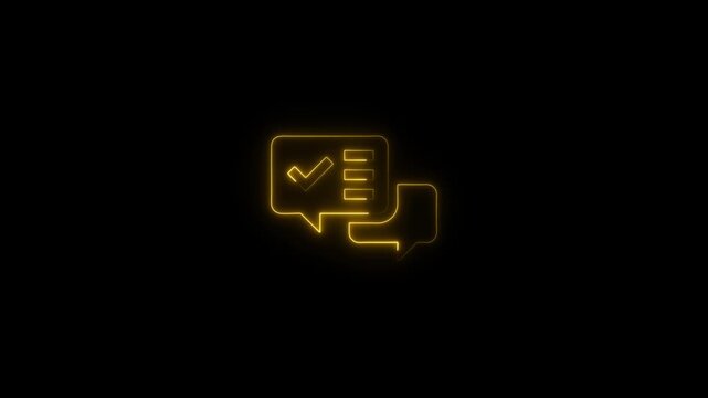 Glowing Yellow Speech Bubbles with Checklist on Black Background for Communication and