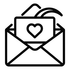 Vector icon a black and white line art illustration of an envelope with a heart on the letter inside