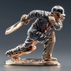 Metallic cricket player trophy in action pose award sculpture