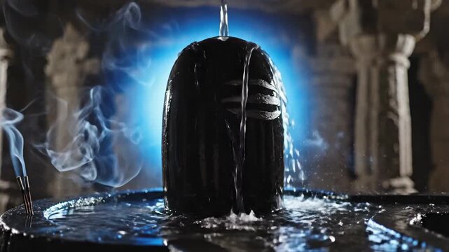 Shiva Lingam Abhishekam Water Pouring Temple Ritual Smoke