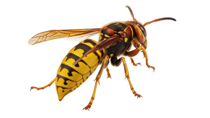 Obraz premium Isolated yellowjacket wasp insect close-up showing detailed head, thorax, abdomen segments
