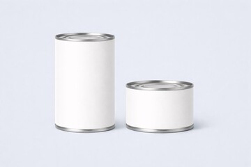 Realistic Food Tin Mockup Set with Blank Labels for Branding and Design