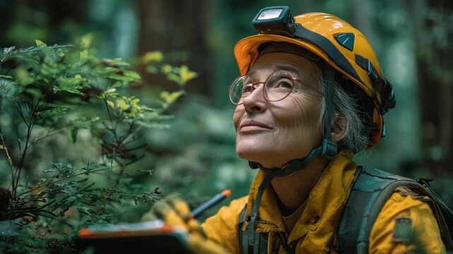 Exploring Nature: Senior Female Explorer Collects Biodiversity Samples