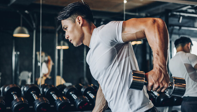 ダンベルで鍛える男性のウエイトトレーニング
