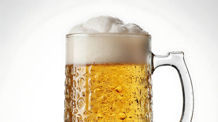 fresh golden beer with foam texture isolated on white background