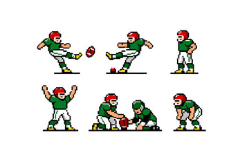 Fototapeta premium Pixel art American football kicker sprite sheet with six poses