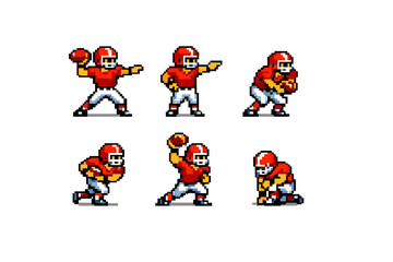 Fototapeta premium Pixel art American football quarterback with six action poses