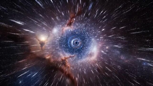 Stunning cosmic vortex explosion in deep space with star trails