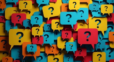 Vibrant question marks in colorful speech bubbles for business communication