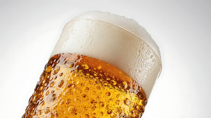 fresh golden beer with foam texture isolated on white 