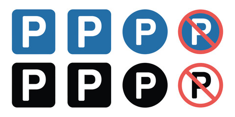 Parking Signs vector illustration of car parking icons, road and street signage, traffic and urban navigation concept on white background.