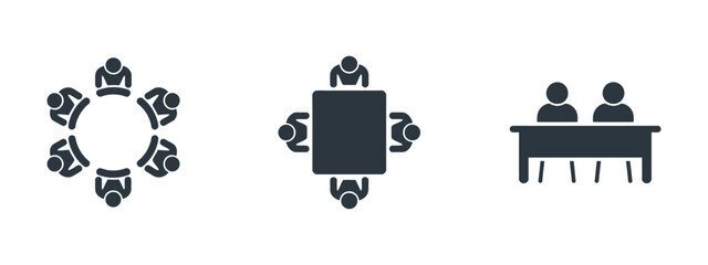 People at the Table vector illustration of team around round and square tables, business meeting, collaboration, and teamwork concept. vector