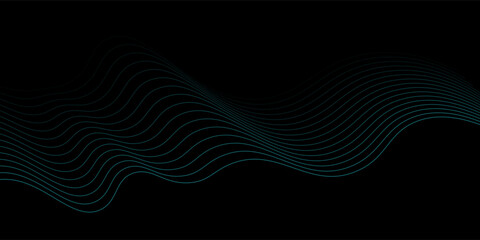 Abstract glowing wave on black background. Modern blue green gradient flowing wave lines. Shiny moving lines design element. Futuristic technology concept. Vector illustration