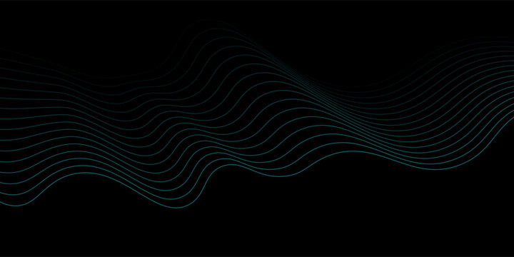 Abstract glowing wave on black background. Modern blue green gradient flowing wave lines. Shiny moving lines design element. Futuristic technology concept. Vector illustration