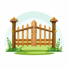 Naklejka premium Illustration of a charming wooden gate entrance to a garden or backyard space