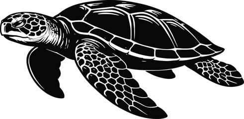 Silhouette of a Sea Turtle Swimming