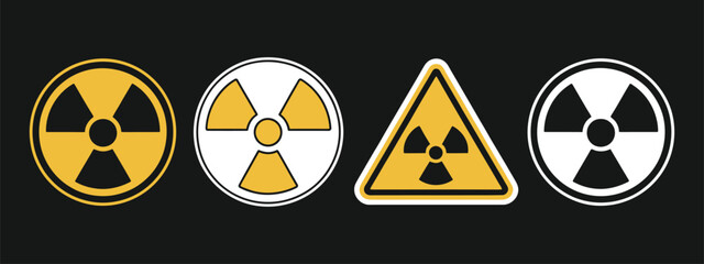 Radiation hazard signs vector illustration of round and triangular radioactive symbols, alert and warning concept for radiation areas. vector