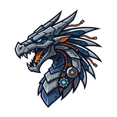 Cyber Mechanical Dragon Head Mascot with Futuristic Design
