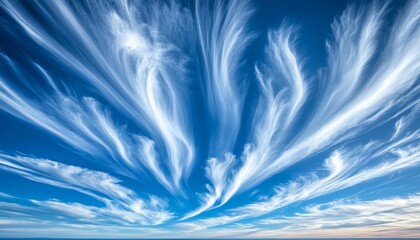 Breathtaking High Altitude Sky with Striking Cirrus Clouds and a Vibrant Gradient Blue Backdrop