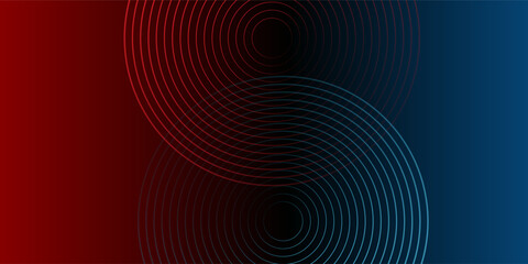 Fototapeta premium Abstract futuristic technology lines background with red and blue light effect. Gradient circle line pattern design. Glowing lines vector. Modern dark banner template graphic elements.