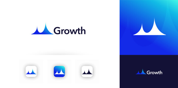 Growth Logo Financial Grow Rise Arrow Abstract Shape. Finance Technology Corporate Logotype. Fintech Digital Transformation Brand, Marketing Business Startup Modern Symbol Design. Vector Illustration