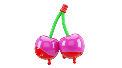 Stylized 3D Cherries with Dripping Red Coating
