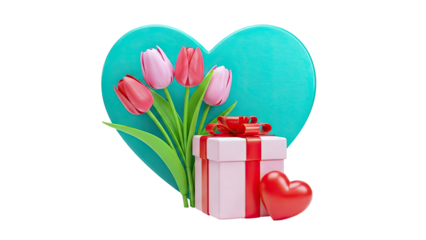Tulips, Gift Box, and Hearts for Celebration