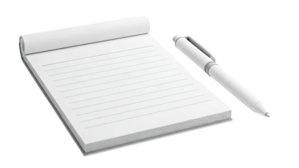 White notepad and pen on a plain background