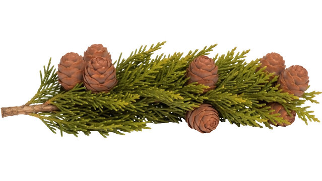 Isolated cedar with cones decoration, natural, evergreen, brown, festive element design