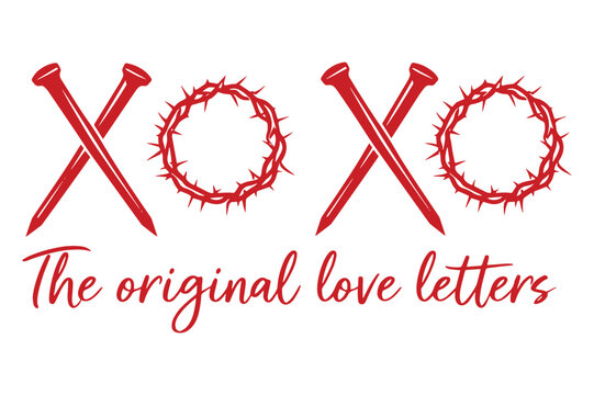 Christian XOXO Nails and Crown of Thorns Typography Illustration