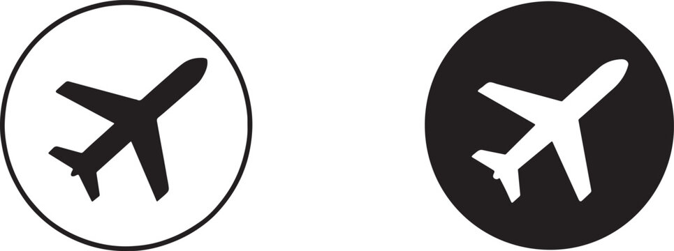 Silhouette airplane icon set showing flight and air transport symbols in clean vector style.