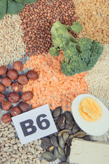 Ingredients and products containing vitamin B6 and minerals. Nutritious eating