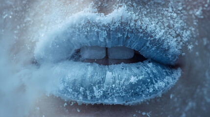 Obraz premium Macro Shot of Frozen Blue Lips Covered in Ice Crystals and Frost