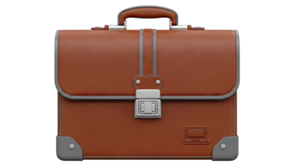 Brown Leather Briefcase with Silver Latch and Laptop Embossing